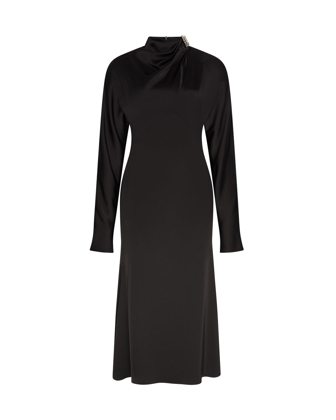 STRUCTURED SHOULDERS SATIN MIDI DRESS
