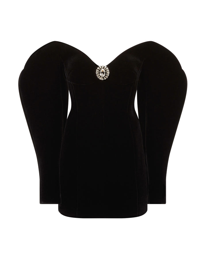 SCULPTURED SLEEVE & PENDANT MINI DRESS