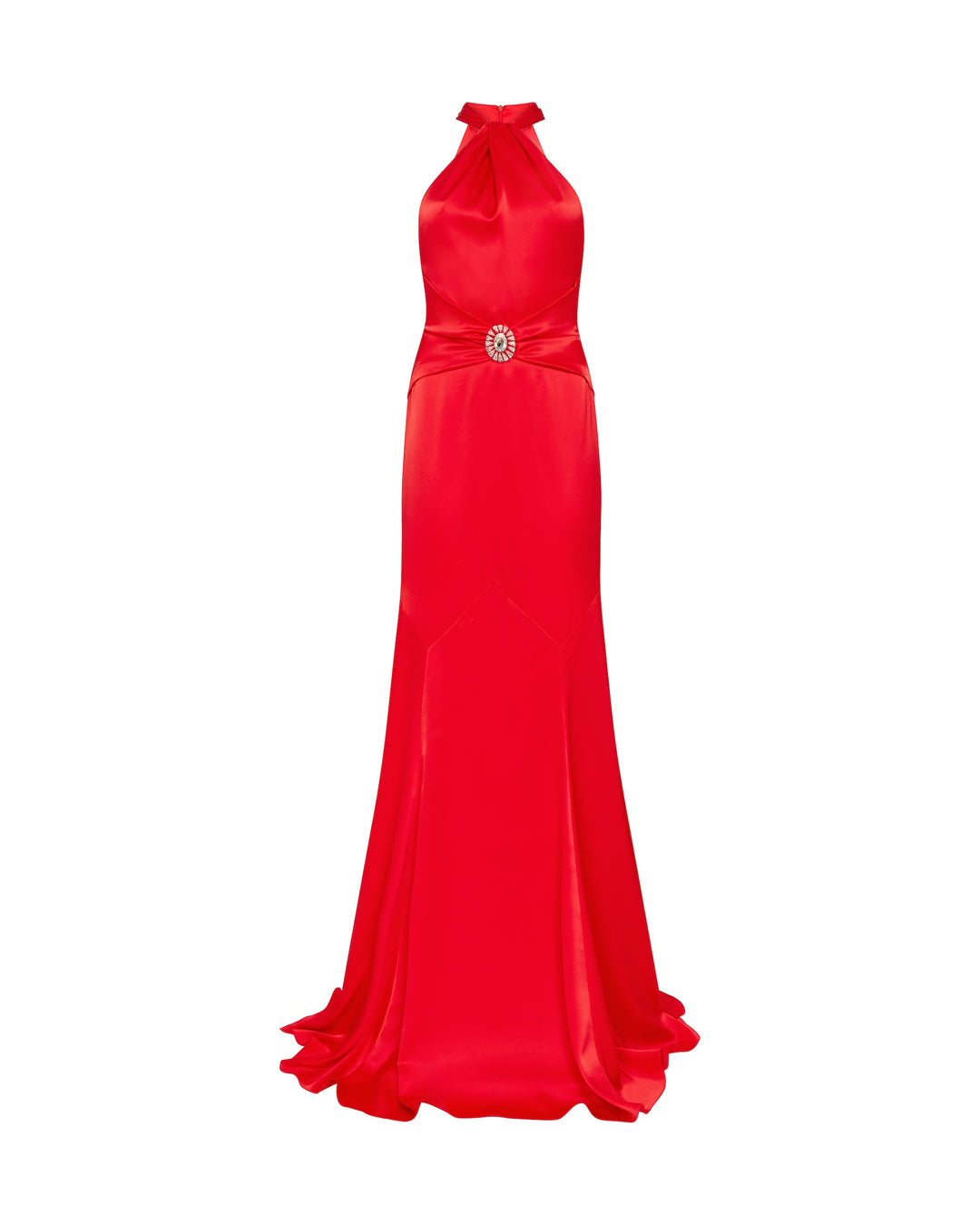 HALTERNECK GOWN WITH PENDANT WAIST DETAIL