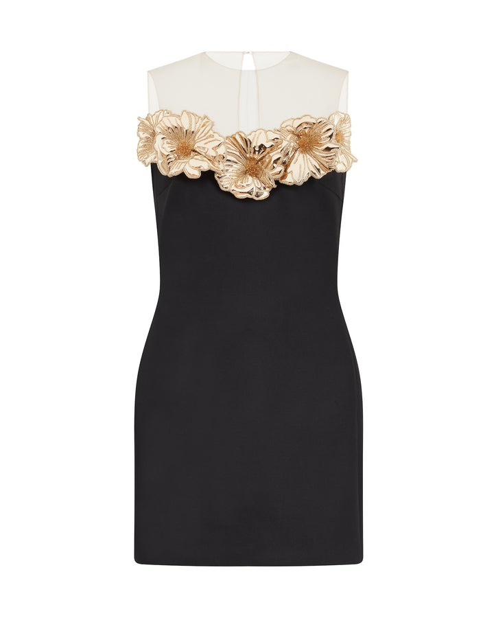3D FLOWER AND TULLE MINI DRESS