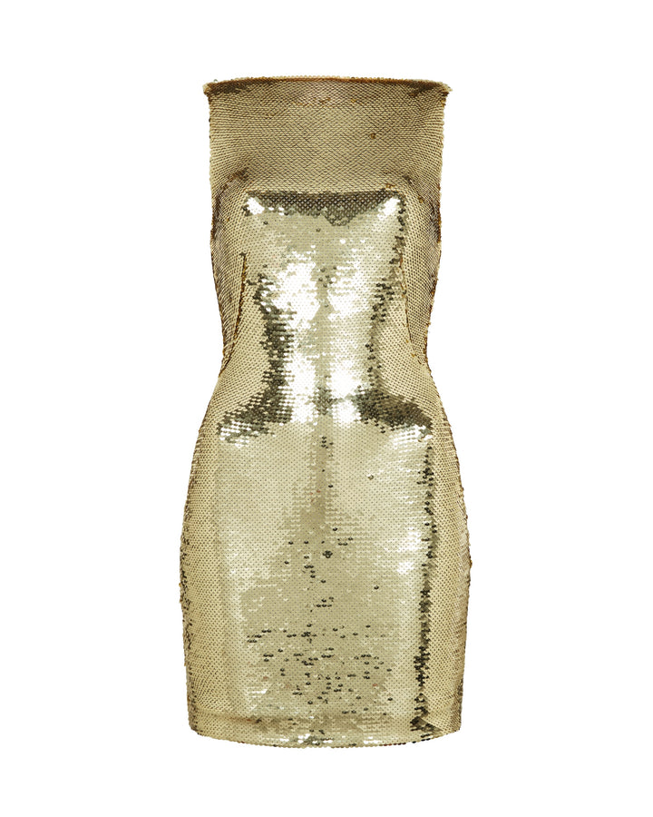 SEQUIN DRAPED BACK MINI DRESS