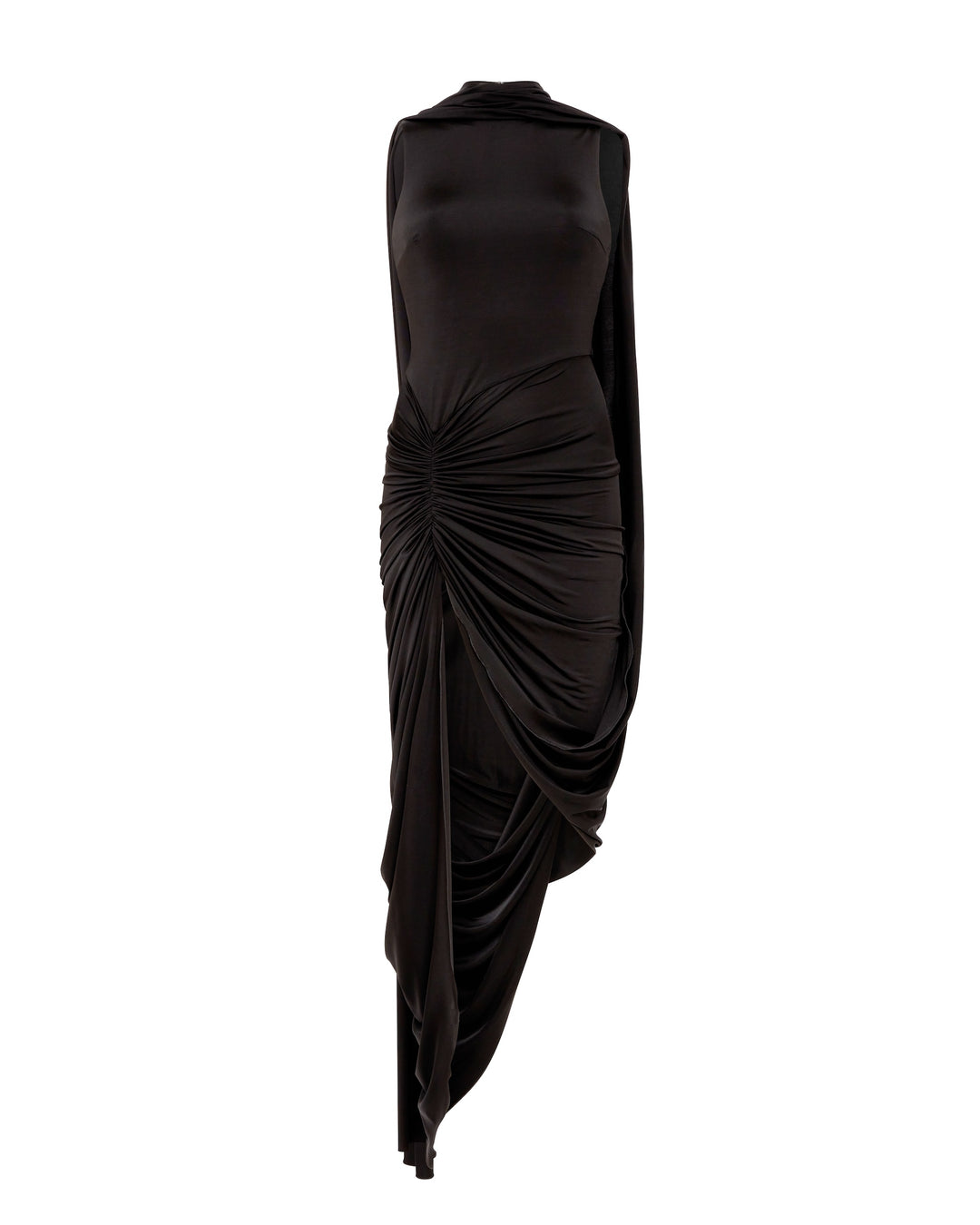 David Koma SCARF DETAIL RUCHED ASYMMETRIC MIDI DRESS Black / 10