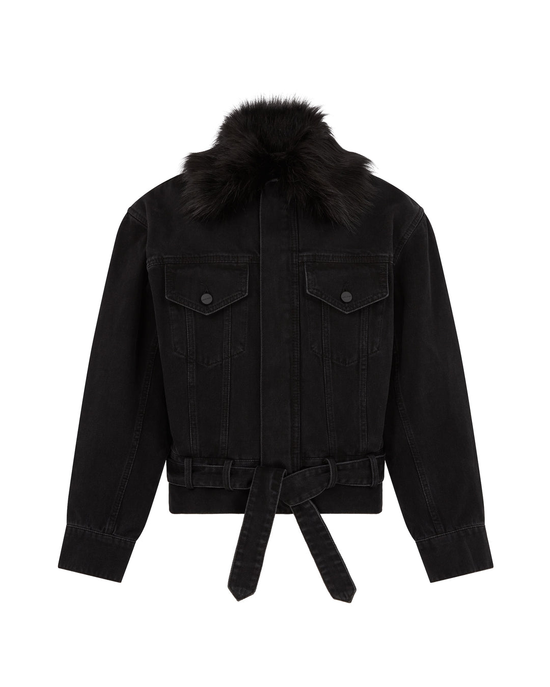OVERSIZED DENIM JACKET WITH FAUX-FUR COLLAR