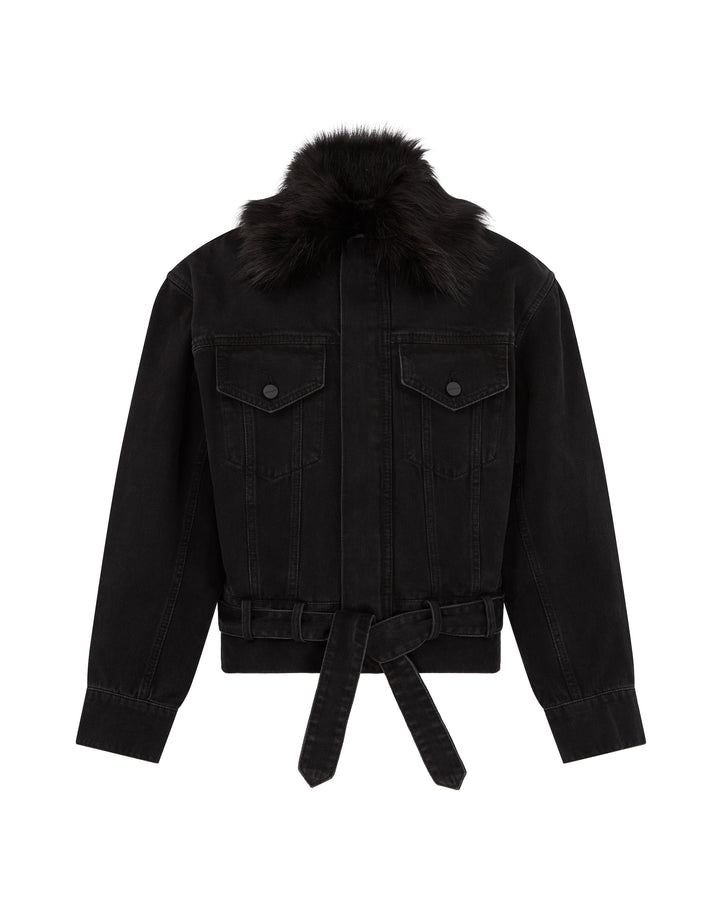 OVERSIZED DENIM JACKET WITH FAUX-FUR COLLAR