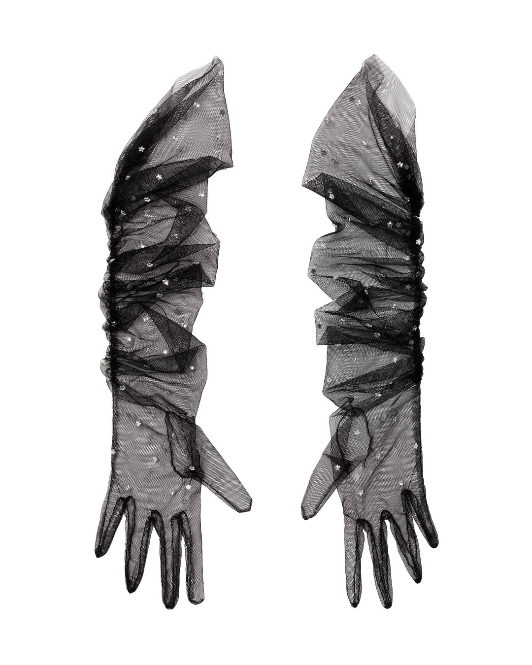 TULLE GLOVES WITH STARS IN BLACK