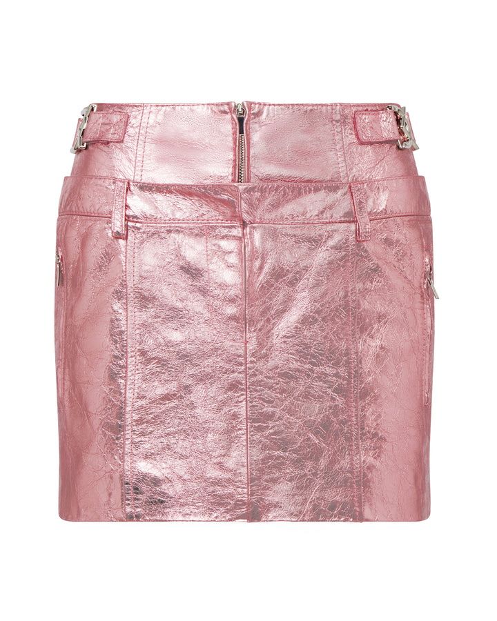 METALLIC LEATHER MINI SKIRT