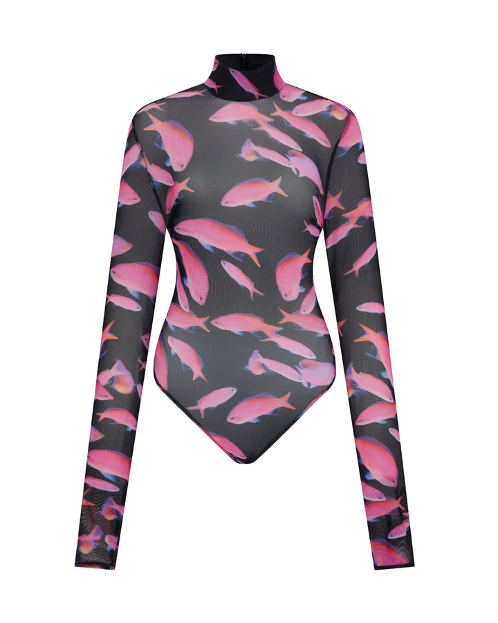 FISH PRINT MESH BODYSUIT