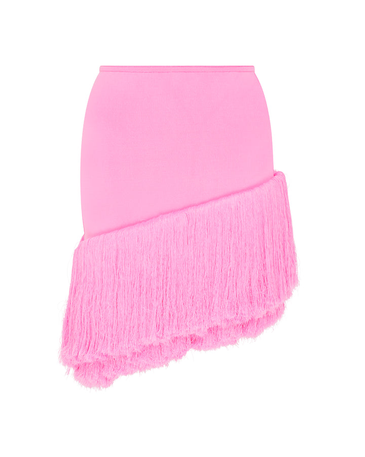 ASYMMETRIC FRINGE KNIT MINI SKIRT