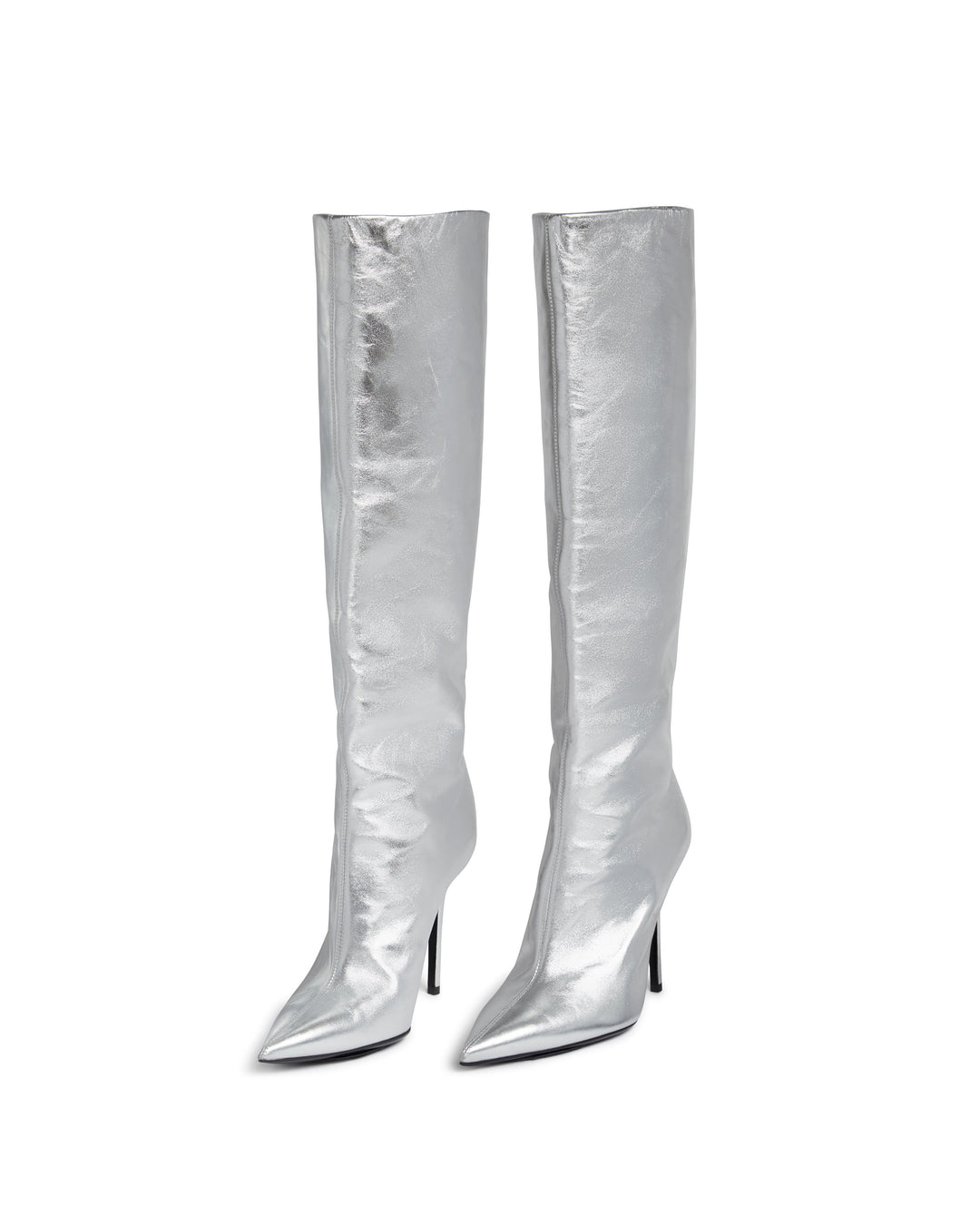 WIDE LEG KNEE HIGH BOOTS IN SILVER