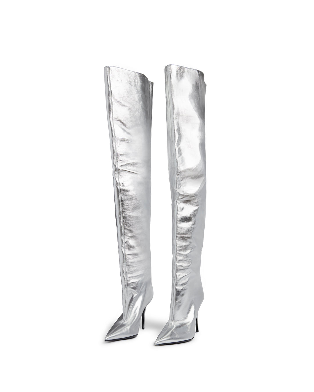 WIDE LEG THIGH HIGH BOOT IN SILVER