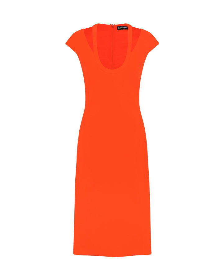 U SHAPE NECKLINE MIDI DRESS IN ORANGE