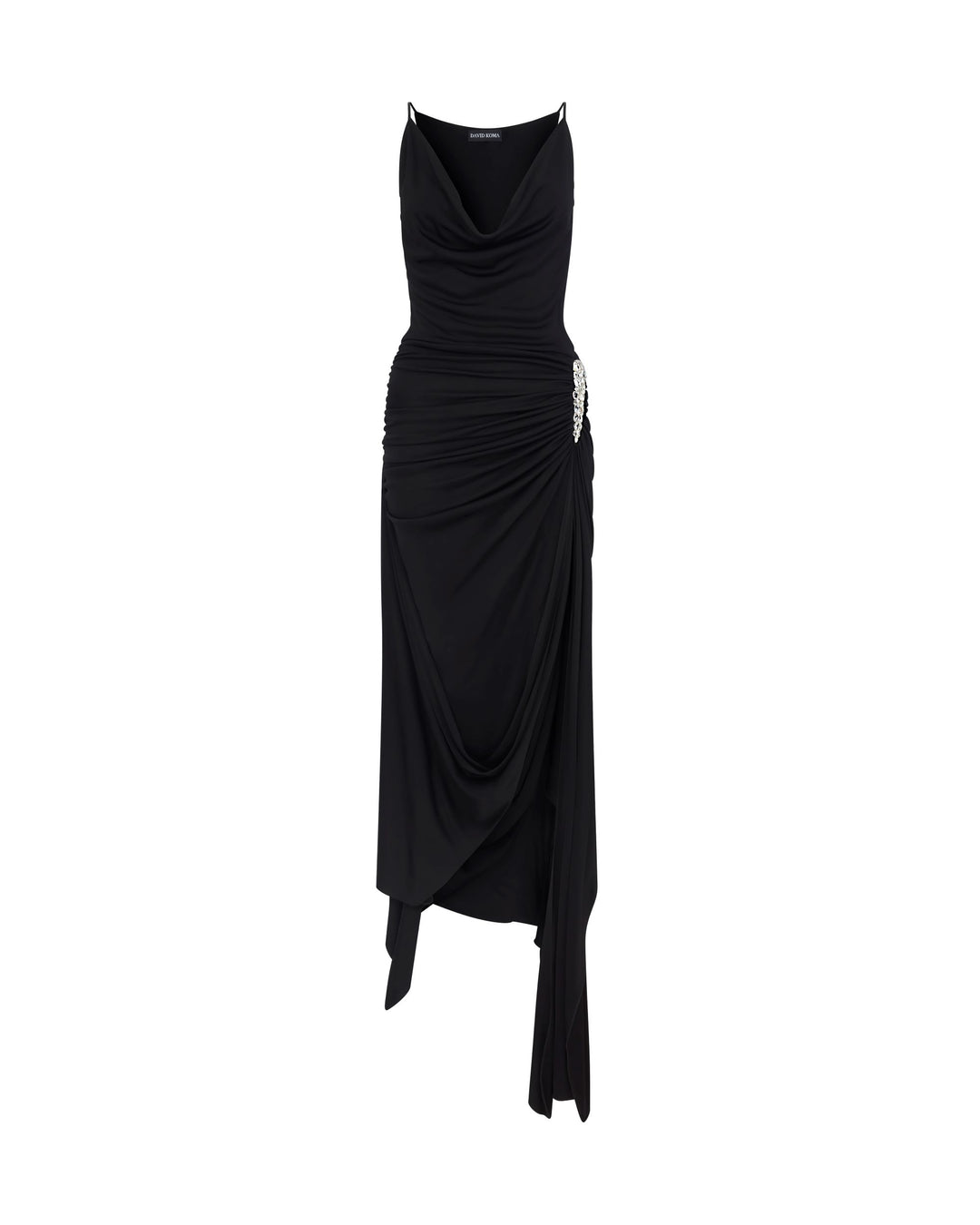 CRYSTAL CLAW DETAIL ASYMMETRIC MIDI DRESS