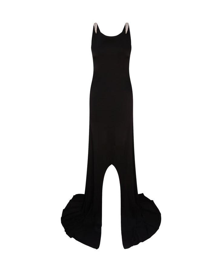CRYSTAL CLAW DETAIL ASYMMETRIC HEM GOWN