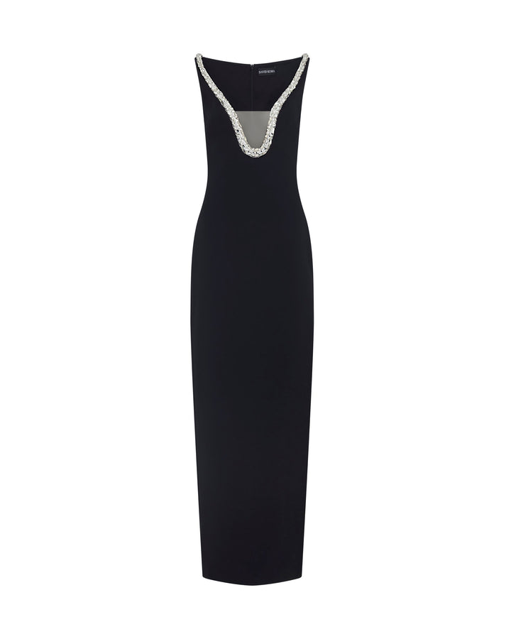 CRYSTAL EMBROIDERED NECKLINE GOWN