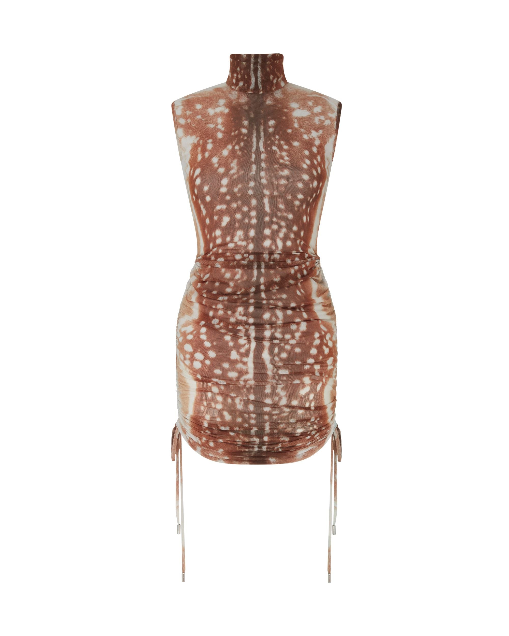david koma DEER HIDE PRINT RUSHED MINI DRESS BROWN