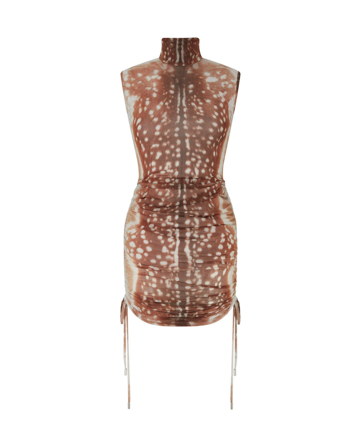 DEER HIDE PRINT RUSHED MINI DRESS