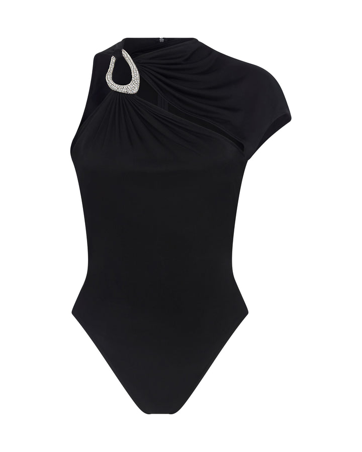 CRYSTAL BUCKLE AND JERSEY BODYSUIT