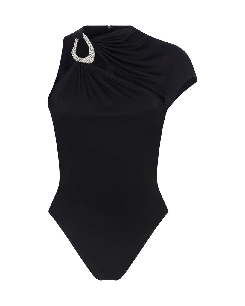 Tシャツ・カットソー DAVID KOMA Women Tunic Tops RE24DK83BSBLACK Black CRYSTAL BUCKLE AND JERSEY BODYSUIT – David Koma