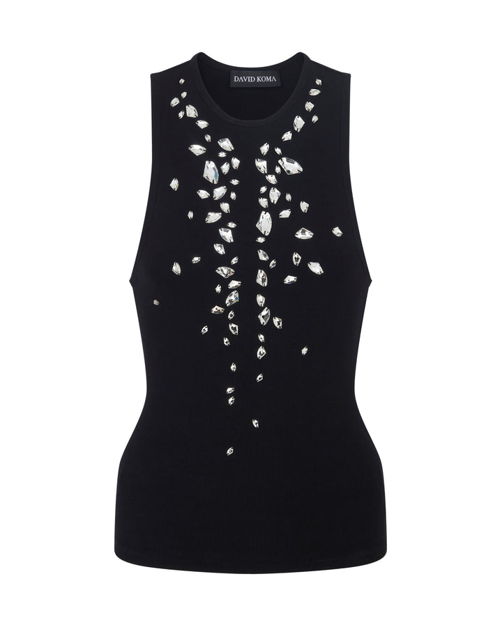 SPECKLED CRYSTAL EMBROIDERY JERSEY TOP