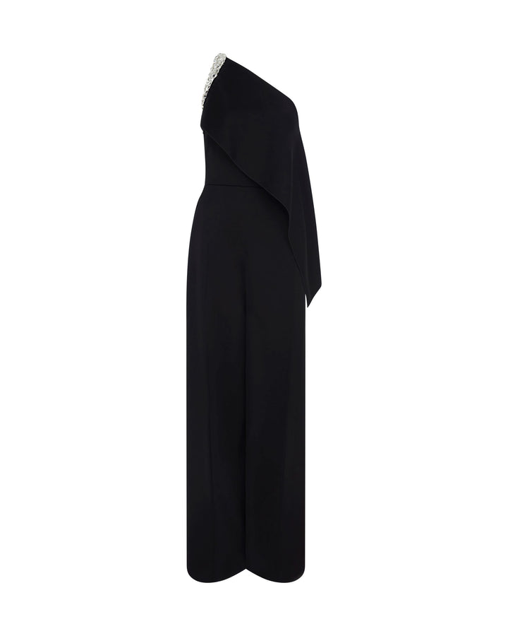 CRYSTAL CLAW EMBR DETAIL DRAPED JUMPSUIT