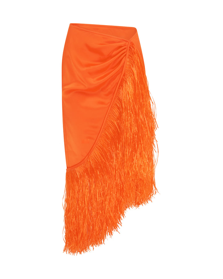 RAFFIA FRINGE TRIM WRAP SKIRT