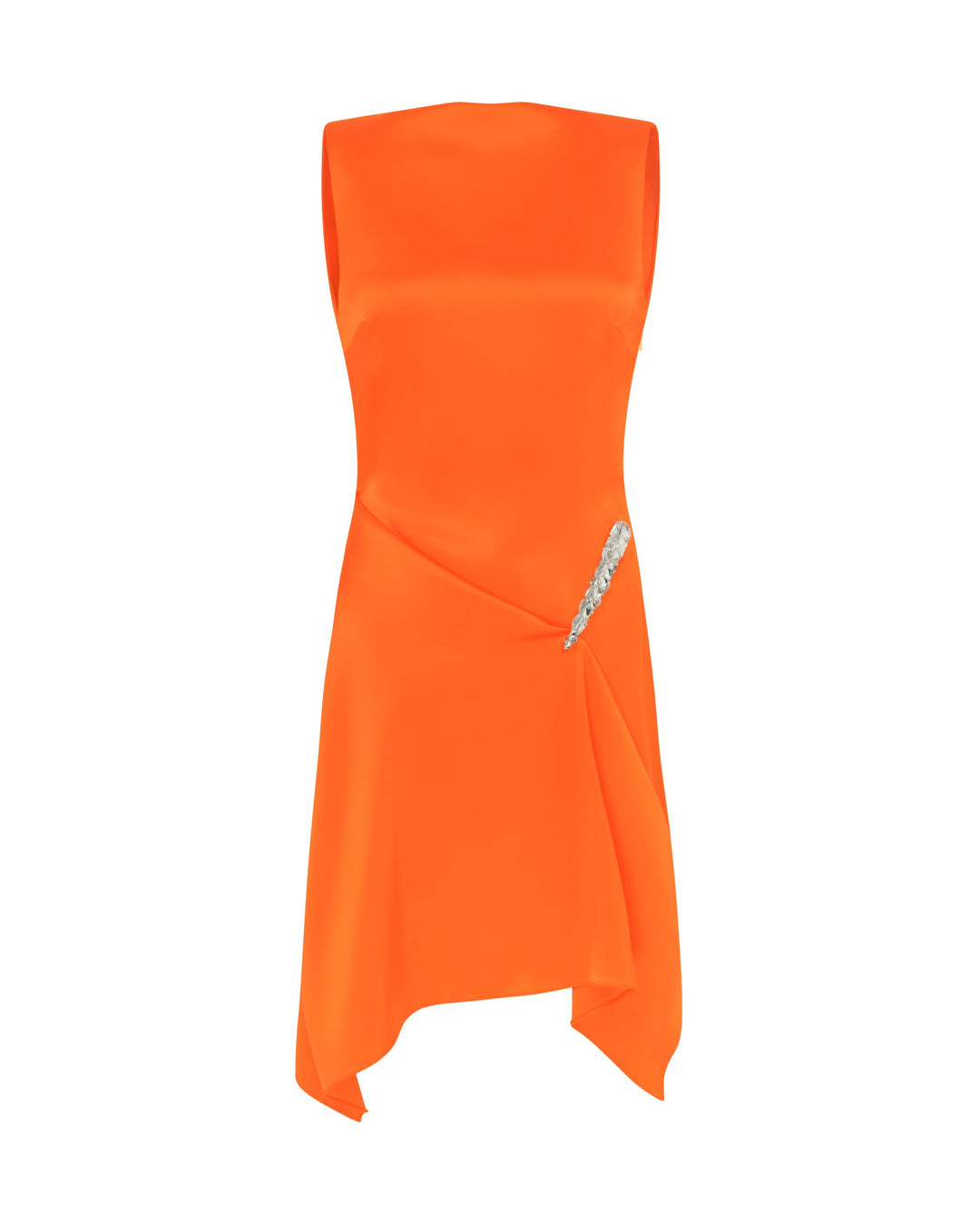 CRYSTAL CLAW DETAIL SLEEVELESS DRESS IN ORANGE