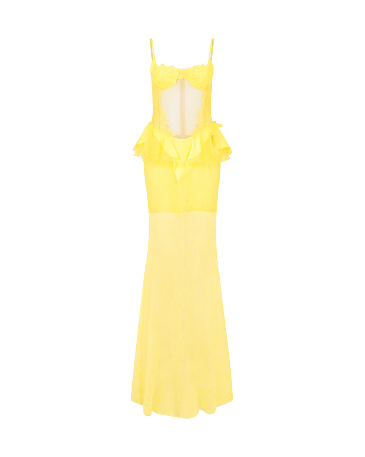 PEPLUM LACE GOWN IN YELLOW