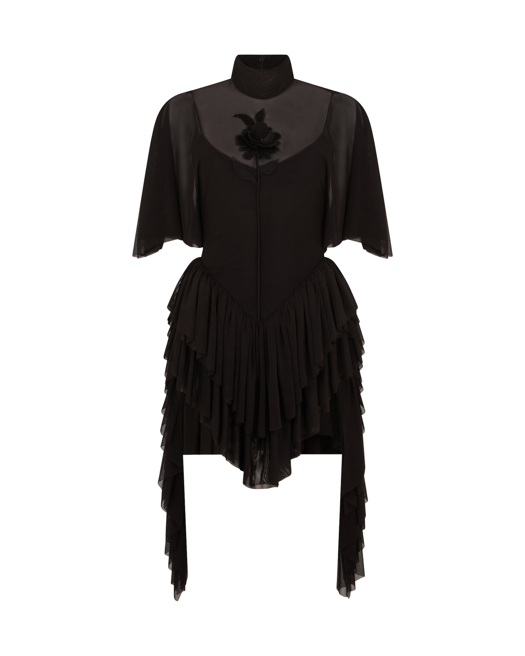 David Koma LACE ROSE AND DRAPED SLEEVE MINI DRESS Black / 10