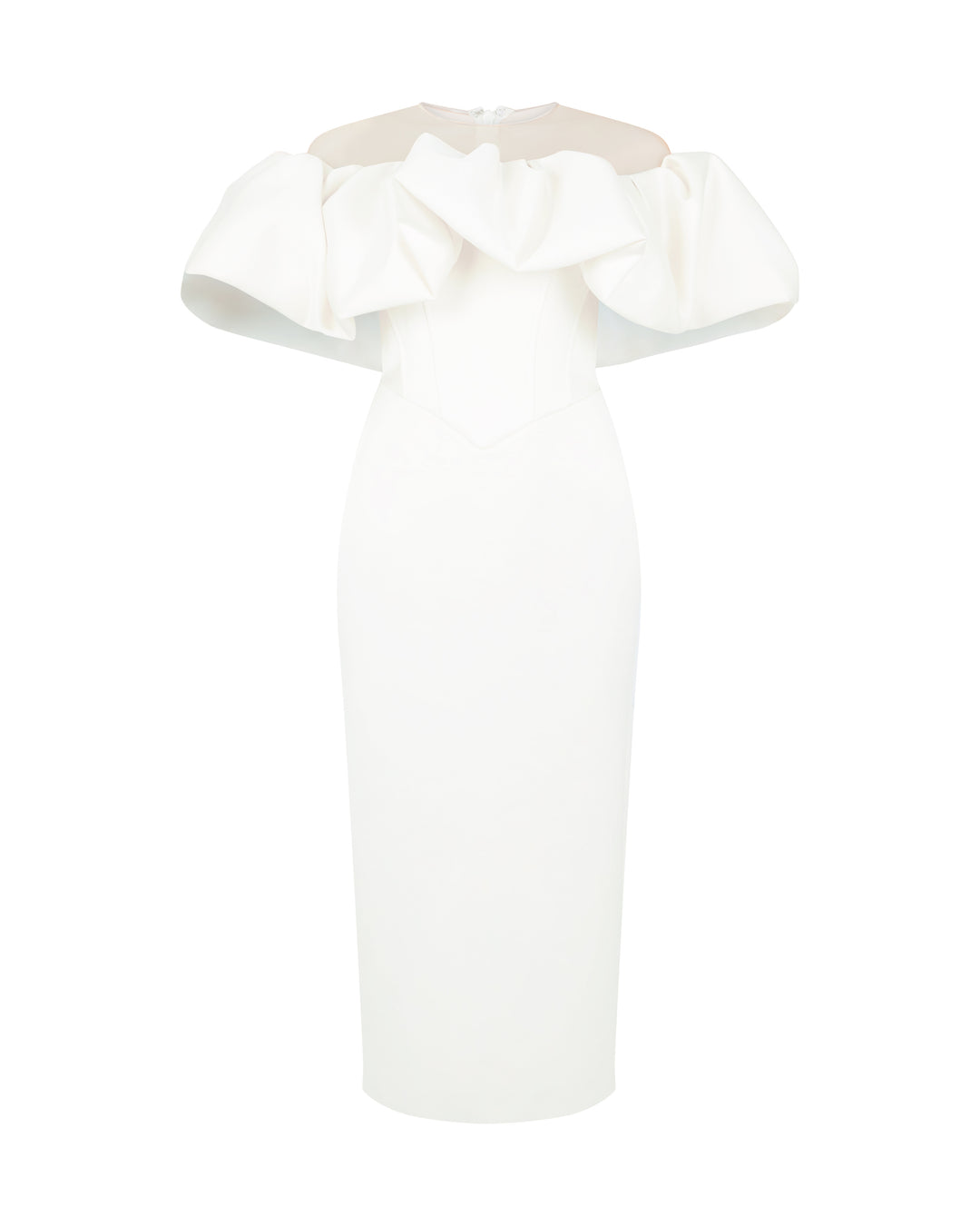 David Koma PUFF TOP DETAIL SATIN MIDI DRESS White / 10