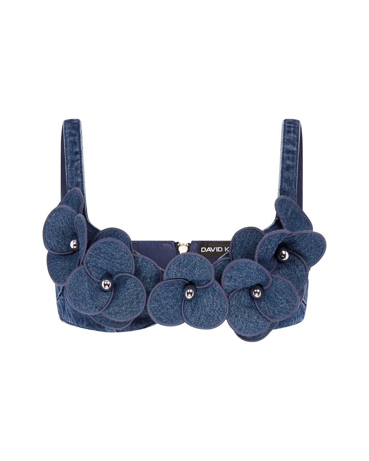 3D FLOWER DENIM BRA