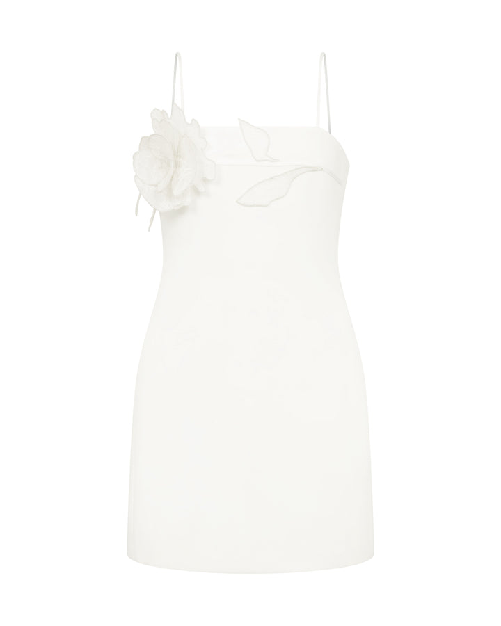 LACE ROSE STRAPPY MINI DRESS IN WHITE