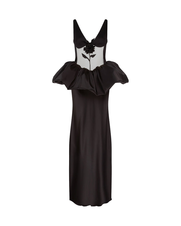 LACE ROSE AND PUFF SKIRT DETAIL GOWN