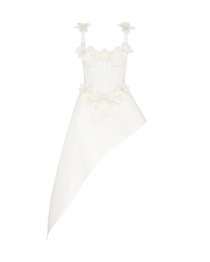 LACE FLOWER CORSET ASYMMETRIC MIDI DRESS