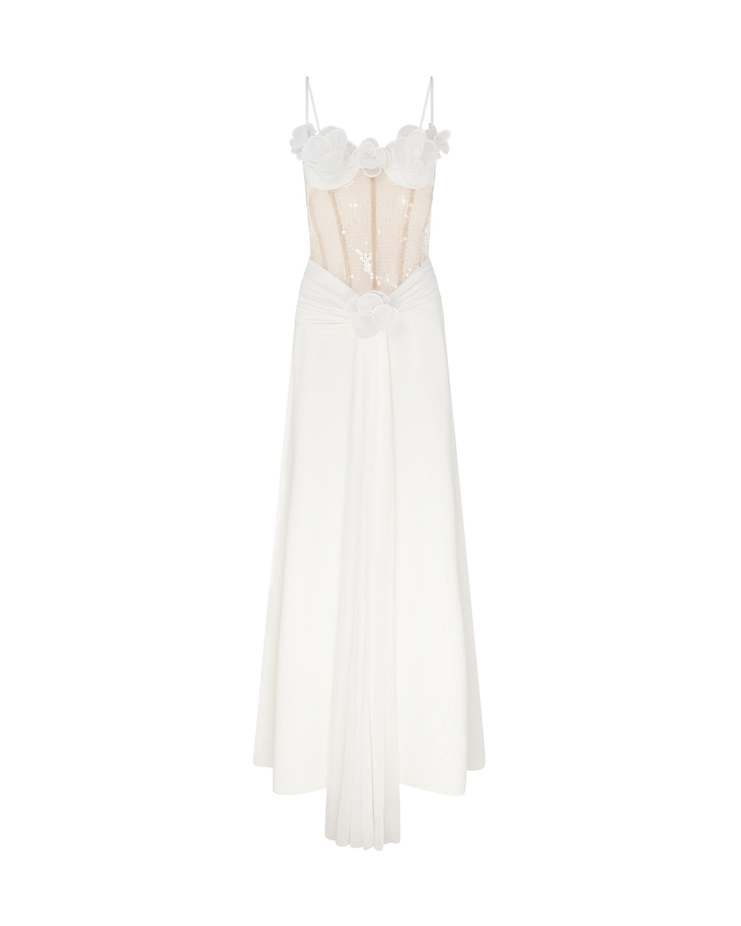 david koma corset dress Sequined cady and mesh corset gown in neutrals - David Koma