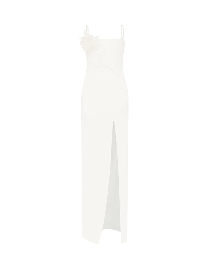 LACE ROSE EMBROIDERED GOWN IN WHITE