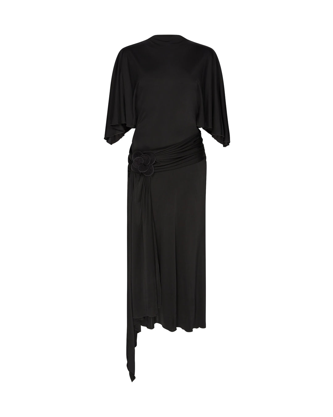 black jersey midi dress with sleeves Jersey Midi Dress With Dolman Short Sleeves In Black