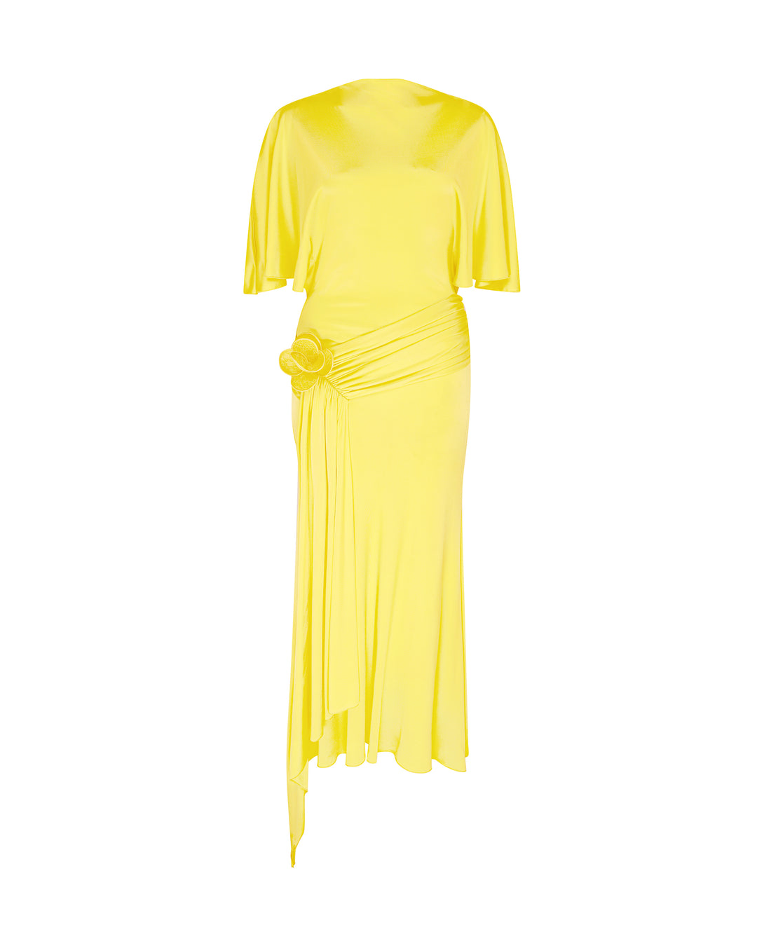 Draped Sleeve Jersey MIDI Dress IN YELLOW Draped Sleeve Jersey MIDI Dress IN YELLOW
