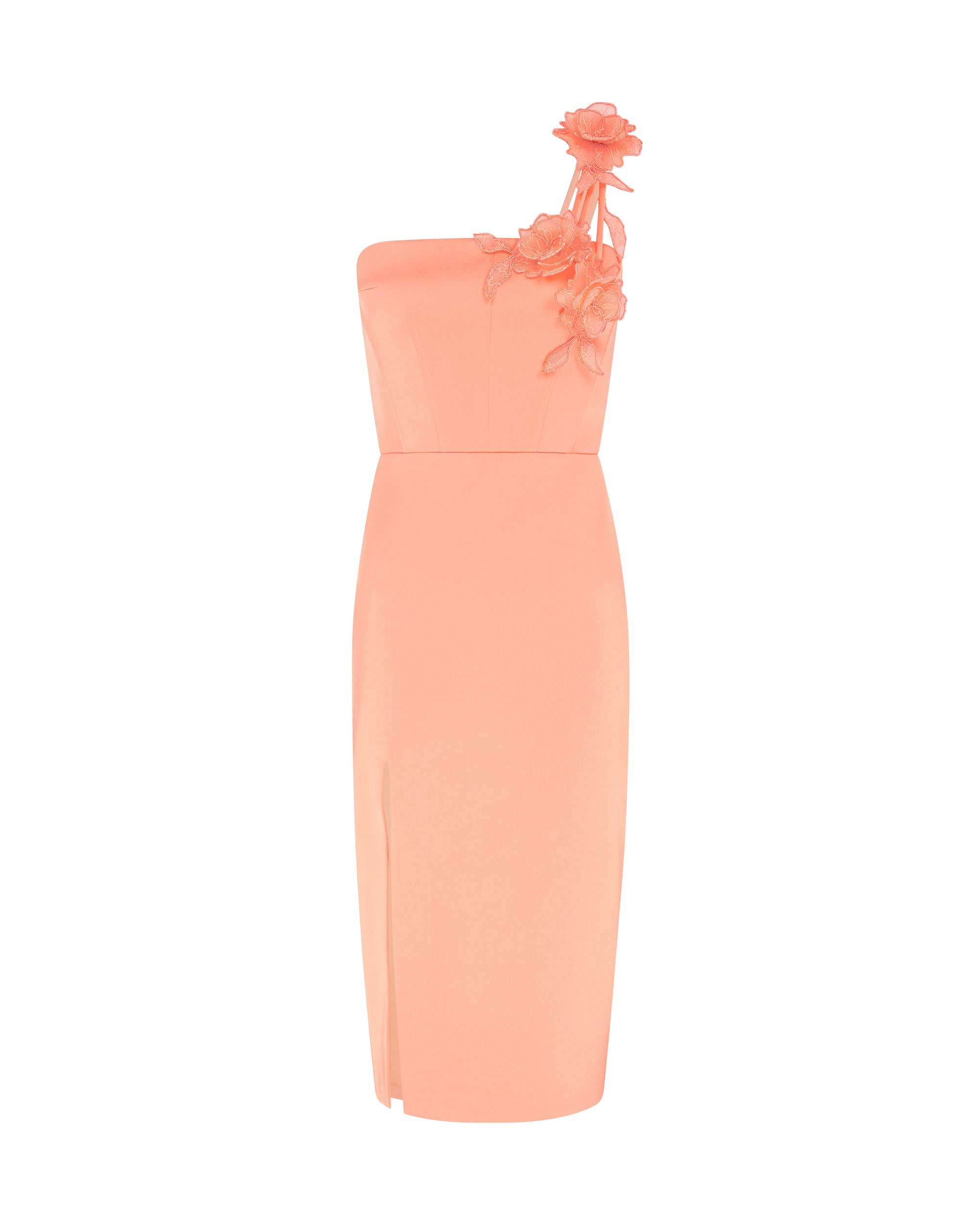 ASYMMETRIC LACE ROSE SATIN MIDI DRESS – David Koma
