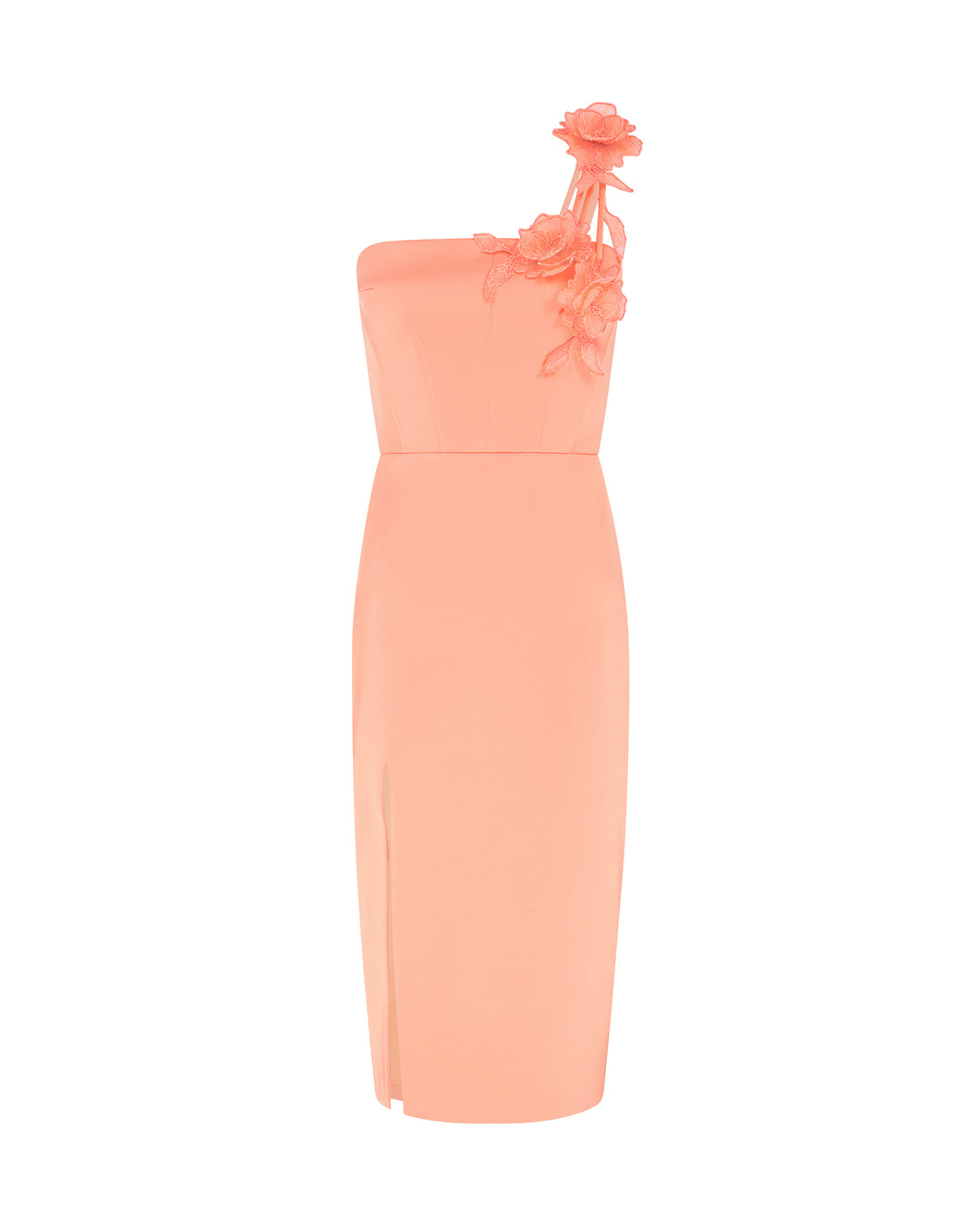 ASYMMETRIC LACE ROSE SATIN MIDI DRESS David Koma ASYMMETRIC LACE ROSE SATIN MIDI DRESS David Koma