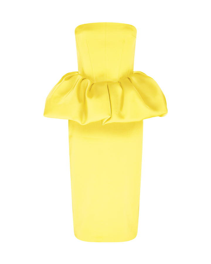 PEPLUM DETAIL CORSETED MIDI DRESS