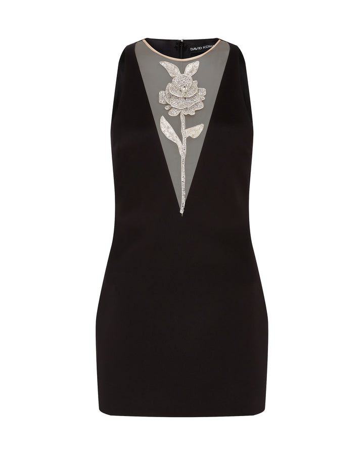 CRYSTAL ROSE SATIN MINI DRESS