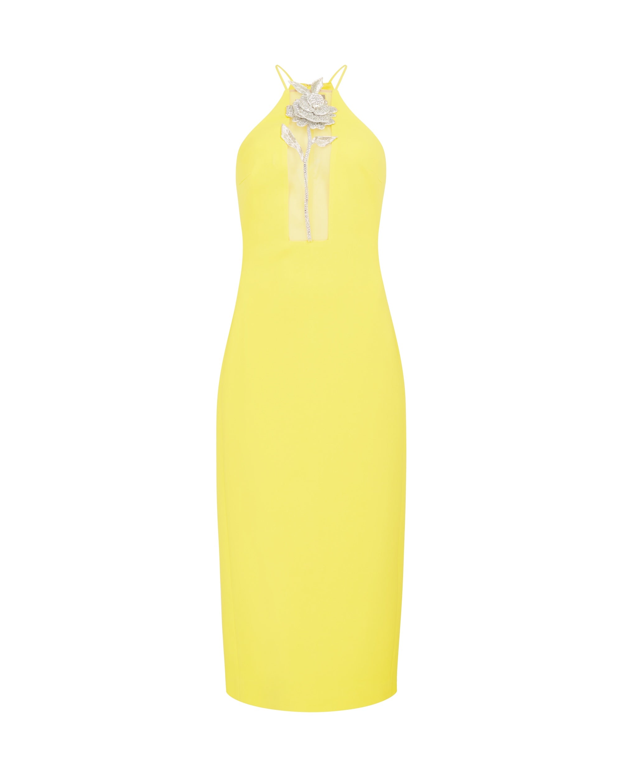 CRYSTAL ROSE HALTER MIDI DRESS IN YELLOW – David Koma