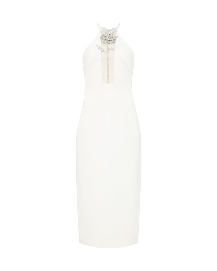 CRYSTAL ROSE HALTER MIDI DRESS