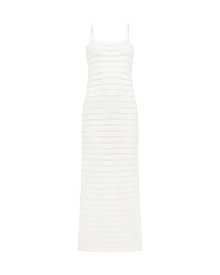 STRIPED CUTOUT KNIT MIDI DRESS