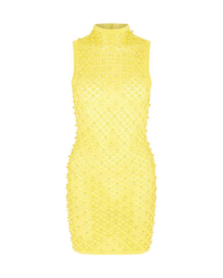 PEARL EMBELLISHED KNIT MINI DRESS