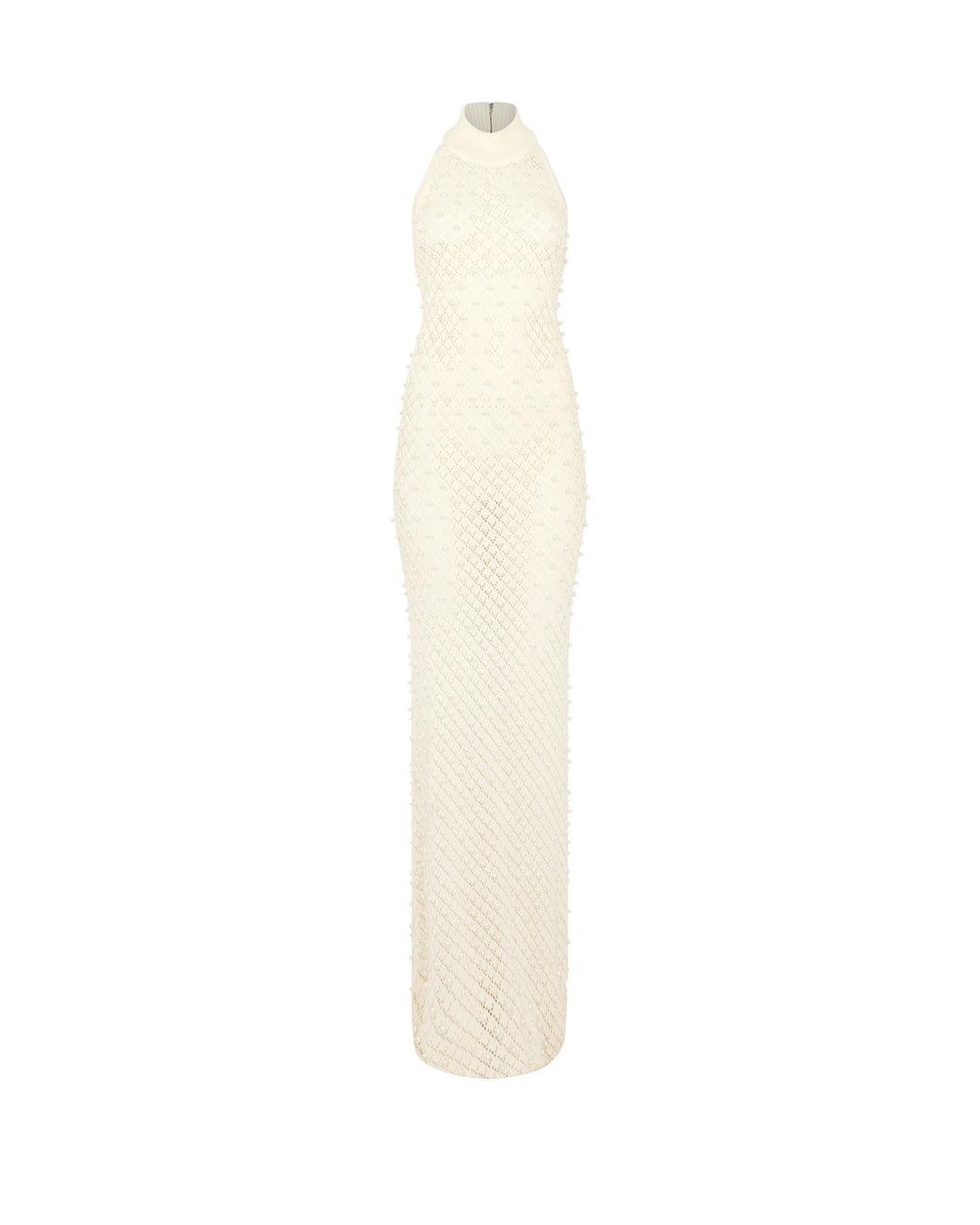 David Koma PEARL EMBELLISHED KNIT HALTER GOWN White / XS David Koma PEARL EMBELLISHED KNIT HALTER GOWN White / XS