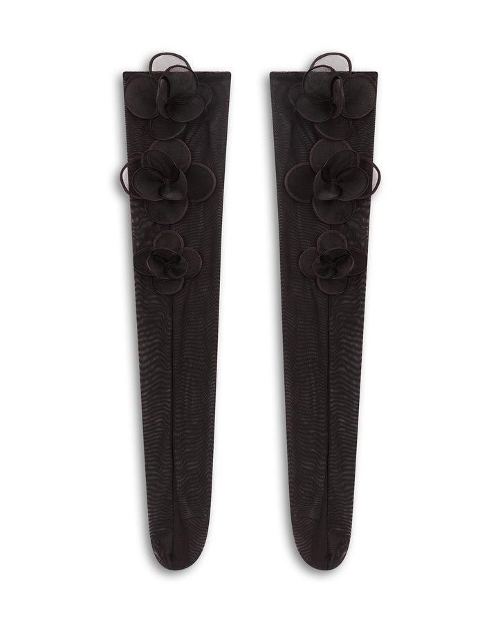 MESH SOCKS WITH 3D FLOWER IN BLACK