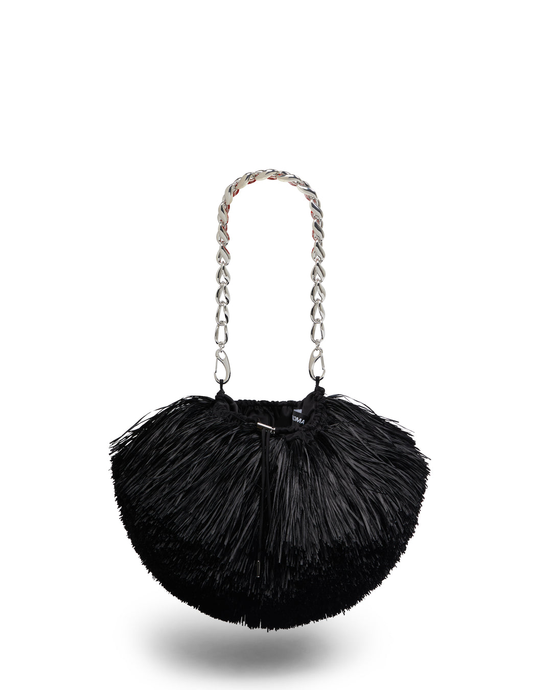 SMALL RAFFIA FRINGE TRIM BAG IN BLACK