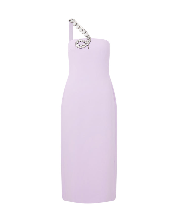 CRYSTAL TENTACLE EMBROIDERY MIDI DRESS IN LILAC