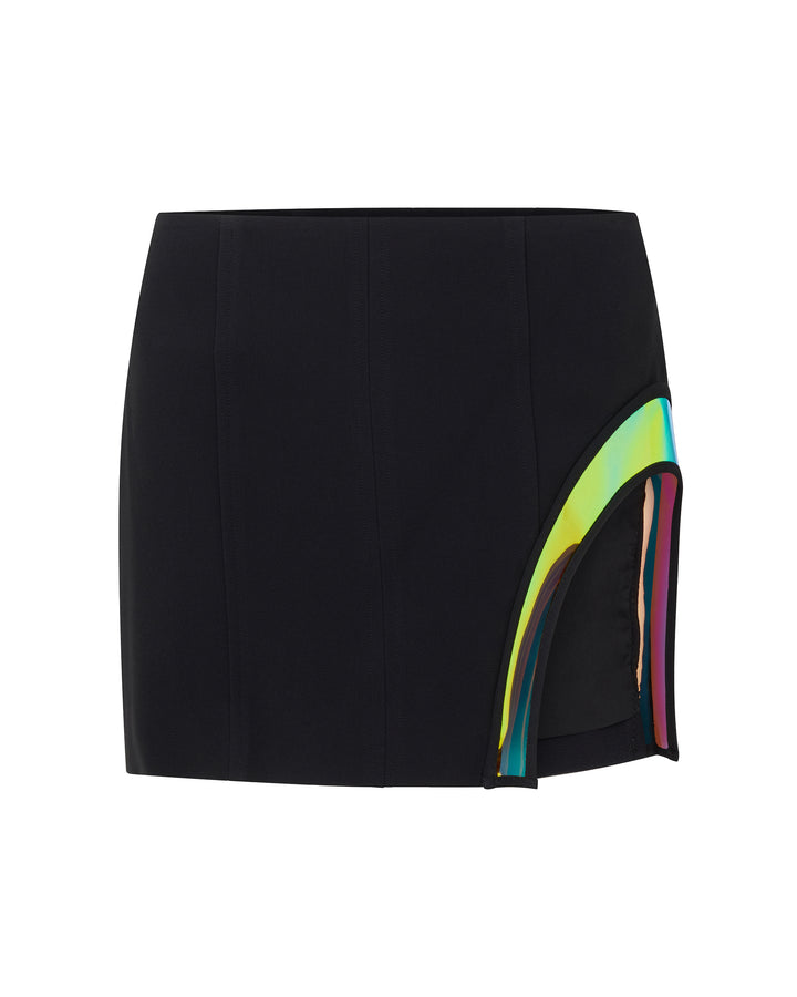 IRIDESCENT PVC LEG CUTOUT MINI SKIRT